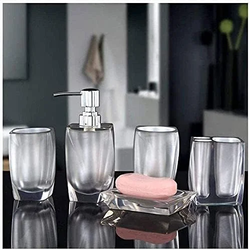 ست لوازم جانبی حمام 5 تکه رزینی شامل جای مایع صابون/جا مسواکی/لیوان/جای صابون ست لوازم جانبی حمام 5 تکه رزینی شامل جای مایع صابون/جا مسواکی/لیوان/جای صابون