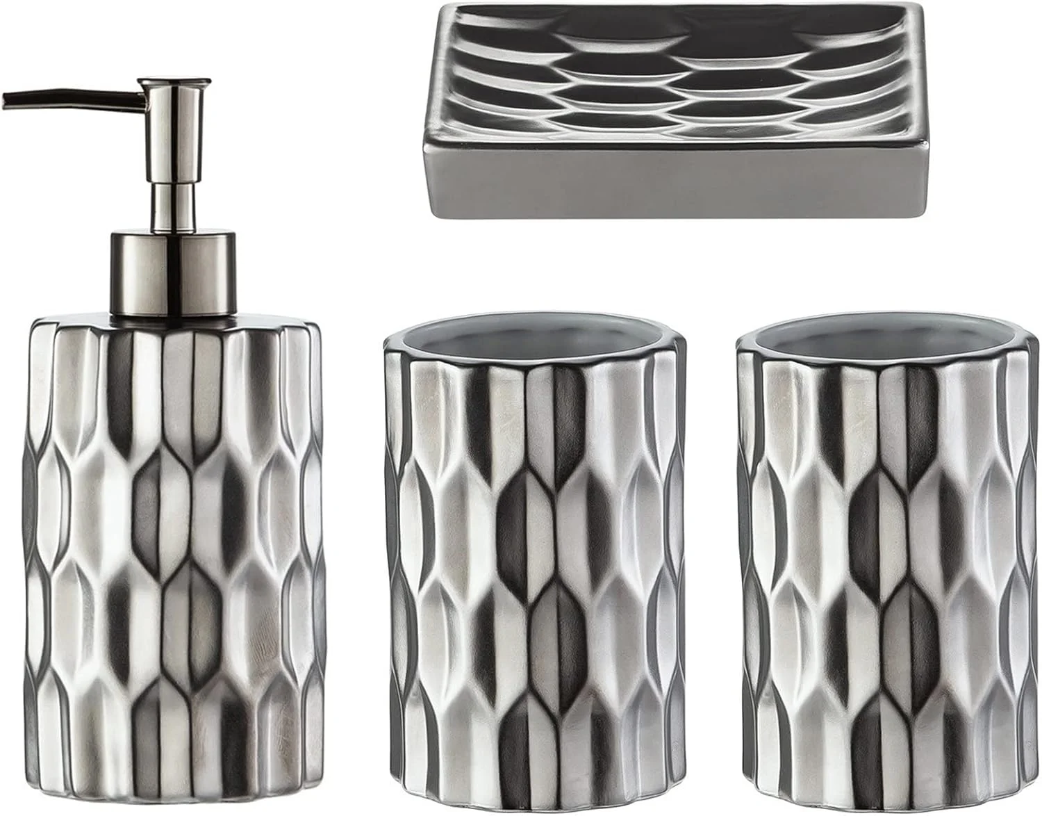 ست لوازم جانبی حمام سرامیکی، ست کامل لوازم جانبی حمام شامل جای مایع صابون و لیوان