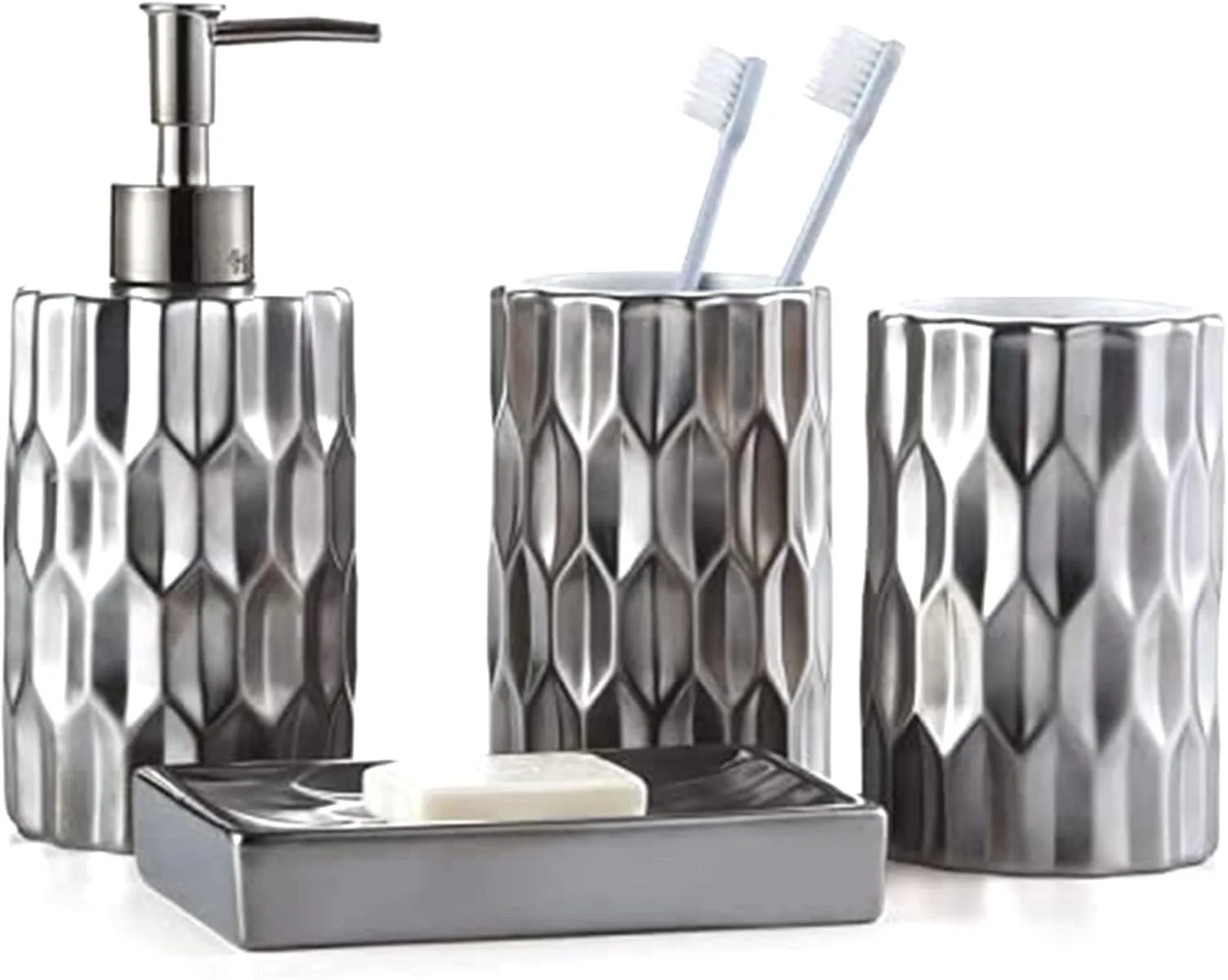 ست لوازم جانبی حمام سرامیکی، ست کامل لوازم جانبی حمام شامل جای مایع صابون و لیوان