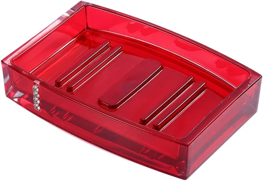 ست لوازم جانبی حمام 5 تکه، ست لوازم جانبی حمام اکریلیک، جا لیوانی، بطری، جا مسواکی، جای صابون، ست حمام قرمز