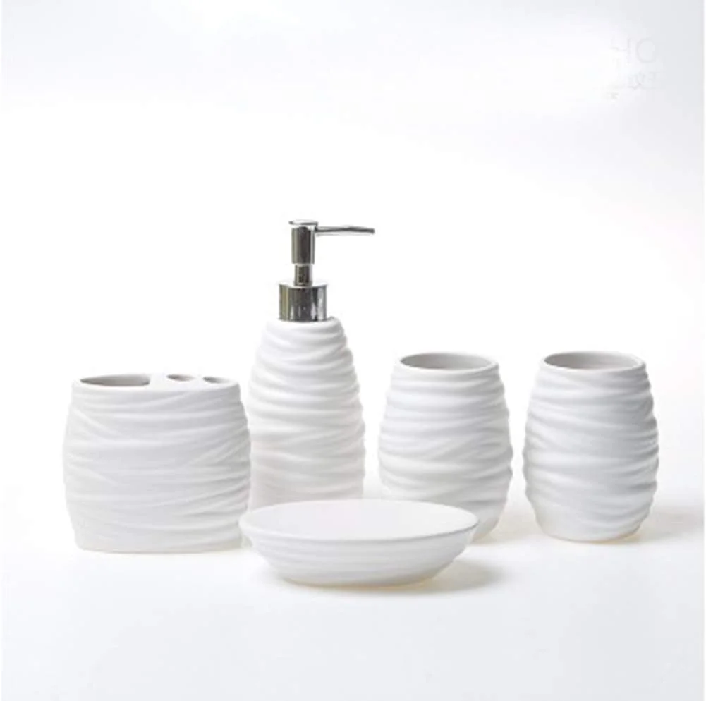 ست لوازم جانبی حمام طرح اقیانوس، سرامیکی، 5 تکه شامل جا مسواکی، جا صابونی، جا لوسیون و لیوان