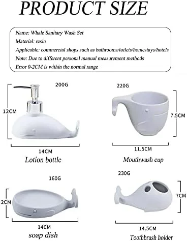 ست لوازم جانبی حمام، ست جا مایع دستشویی حمام، ست حمام، ست های لوازم جانبی حمام، ست کامل لوازم جانبی حمام، ست لوازم جانبی حمام 5 تکه، طرح نهنگ، مناسب برای حمام