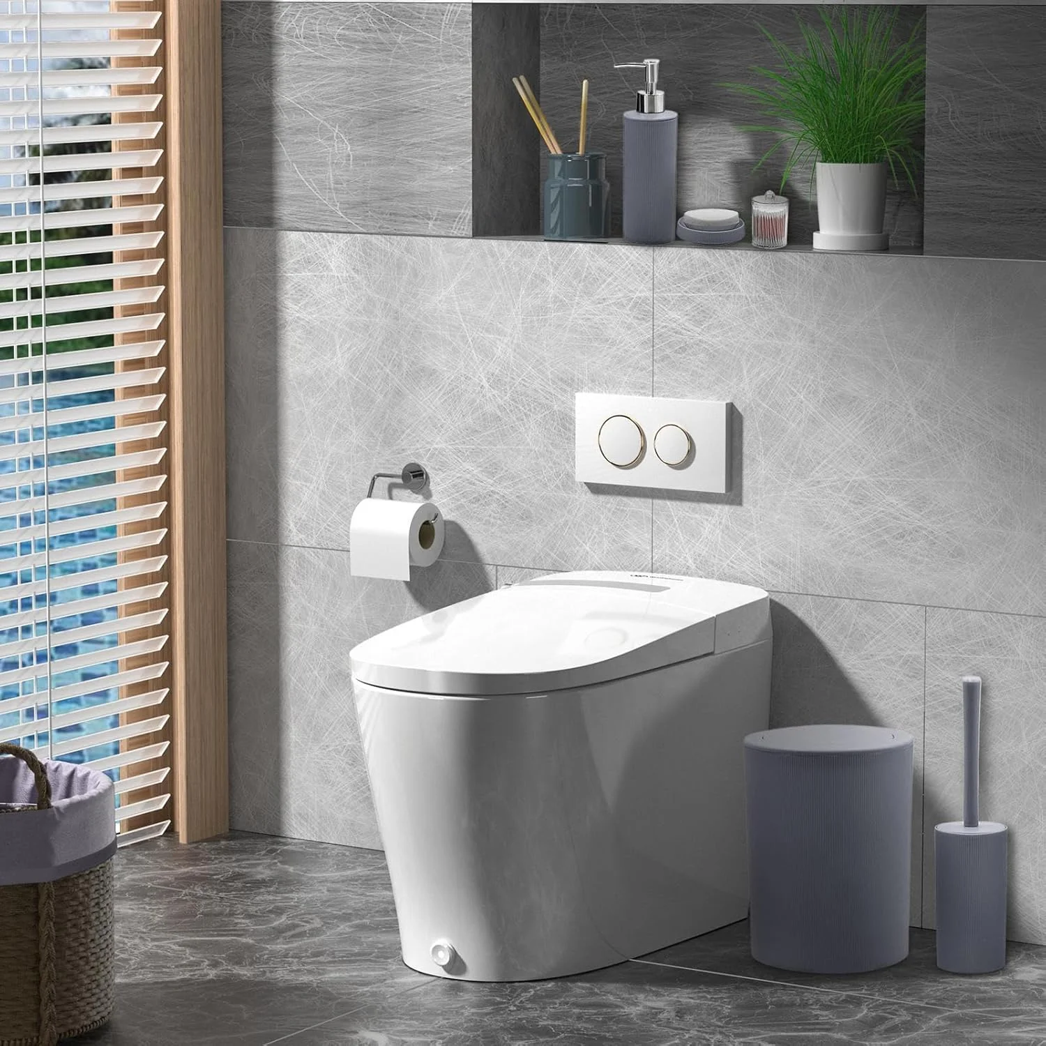 ست لوازم جانبی حمام، شامل برس توالت، جا صابونی و سطل زباله، صرفه جویی در فضا، مناسب برای سفر، هتل، گردش در فضای باز و منزل