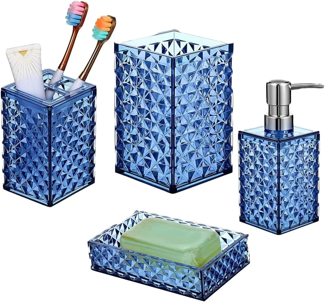 ست لوازم جانبی حمام، 4 تکه لوازم جانبی حمام طرح سنگ مرمر، جا مایع صابون، جا مسواکی، شیشه بطری دارو، سینی روشویی برای دکوراسیون حمام آپارتمان مدرن، رویه روشویی - موزاییک آبی ظریف ست لوازم جانبی حمام، 4 تکه لوازم جانبی حمام طرح سنگ مرمر، جا مایع صابون، جا مسواکی، شیشه بطری دارو، سینی روشویی برای دکوراسیون حمام آپارتمان مدرن، رویه روشویی - موزاییک آبی ظریف