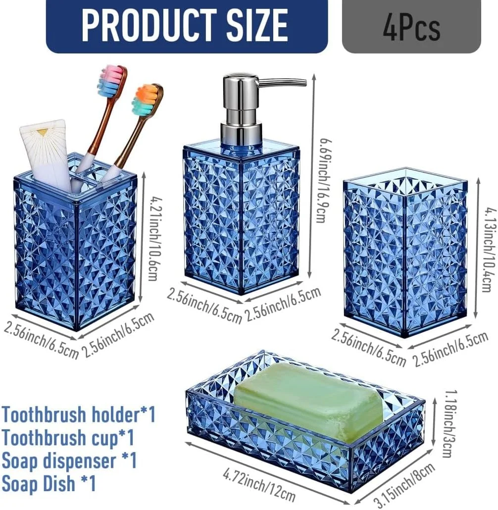 ست لوازم جانبی حمام، 4 تکه لوازم جانبی حمام طرح سنگ مرمر، جا مایع صابون، جا مسواکی، شیشه بطری دارو، سینی روشویی برای دکوراسیون حمام آپارتمان مدرن، رویه روشویی - موزاییک آبی ظریف ست لوازم جانبی حمام، 4 تکه لوازم جانبی حمام طرح سنگ مرمر، جا مایع صابون، جا مسواکی، شیشه بطری دارو، سینی روشویی برای دکوراسیون حمام آپارتمان مدرن، رویه روشویی - موزاییک آبی ظریف