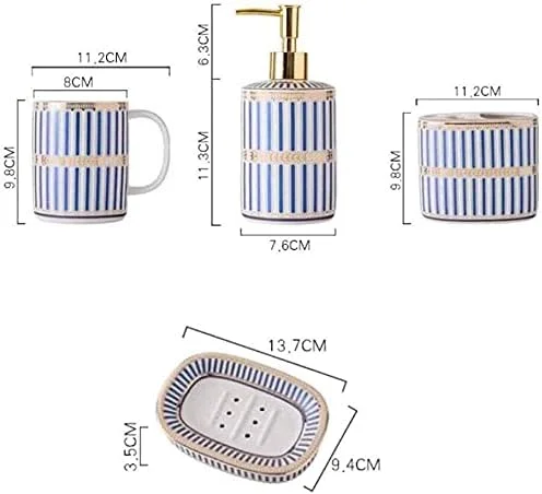 ست لوازم جانبی حمام 5 تکه شامل جای مایع دستشویی، جا مسواکی، لیوان دهانشویه و جا صابونی، مناسب برای هر خانه.