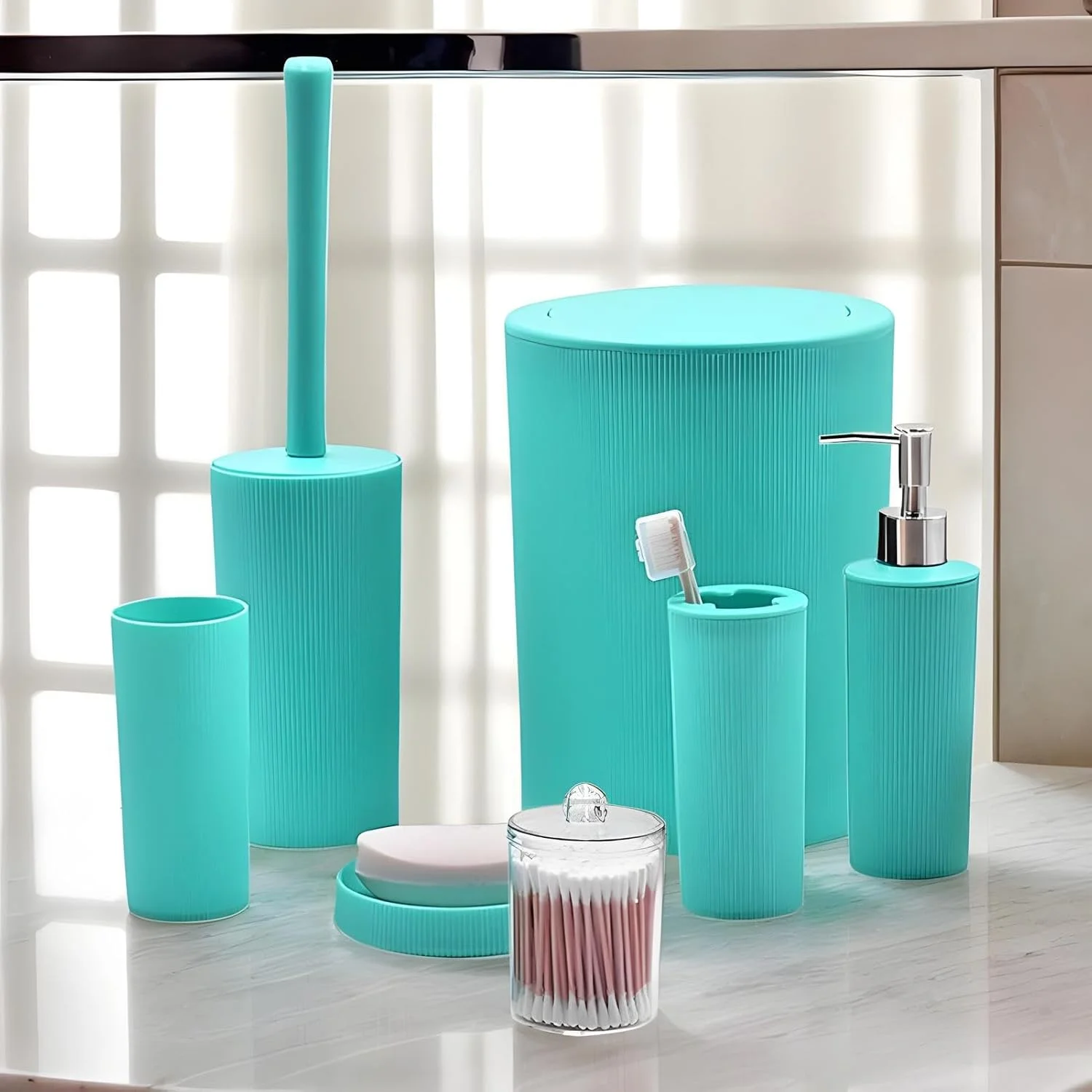 ست لوازم جانبی حمام، ست جا مایع لوسیون و سطل زباله حمام - 7 تکه لوازم حمام رومیزی صرفه جویی در فضا برای سرویس بهداشتی، مسافرت، هتل، سفر، فضای باز، خانه