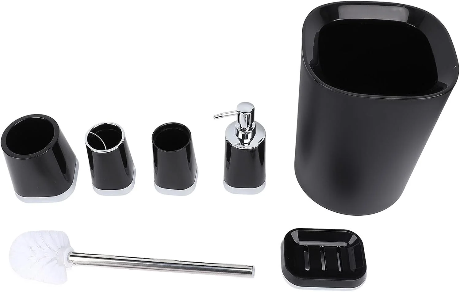 ست لوازم جانبی حمام PP شامل سطل زباله کاربردی، لیوان دهانشویه، برس توالت و جا مایع دستشویی مناسب برای منزل