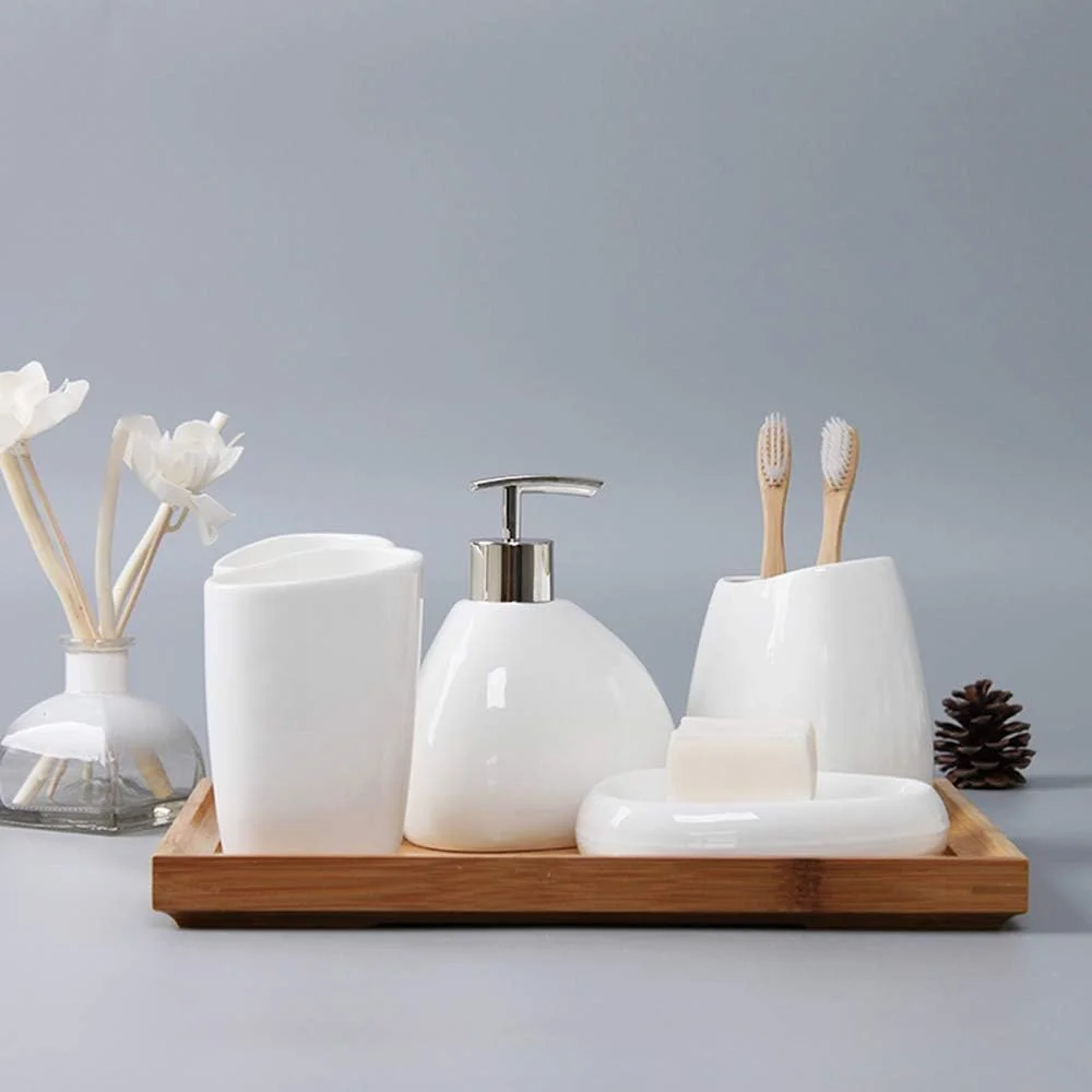 ست لوازم سرامیکی حمام، ست لوازم جانبی حمام، ست شش تکه سرامیکی ساده سفید، ست شستشو، کیت حمام