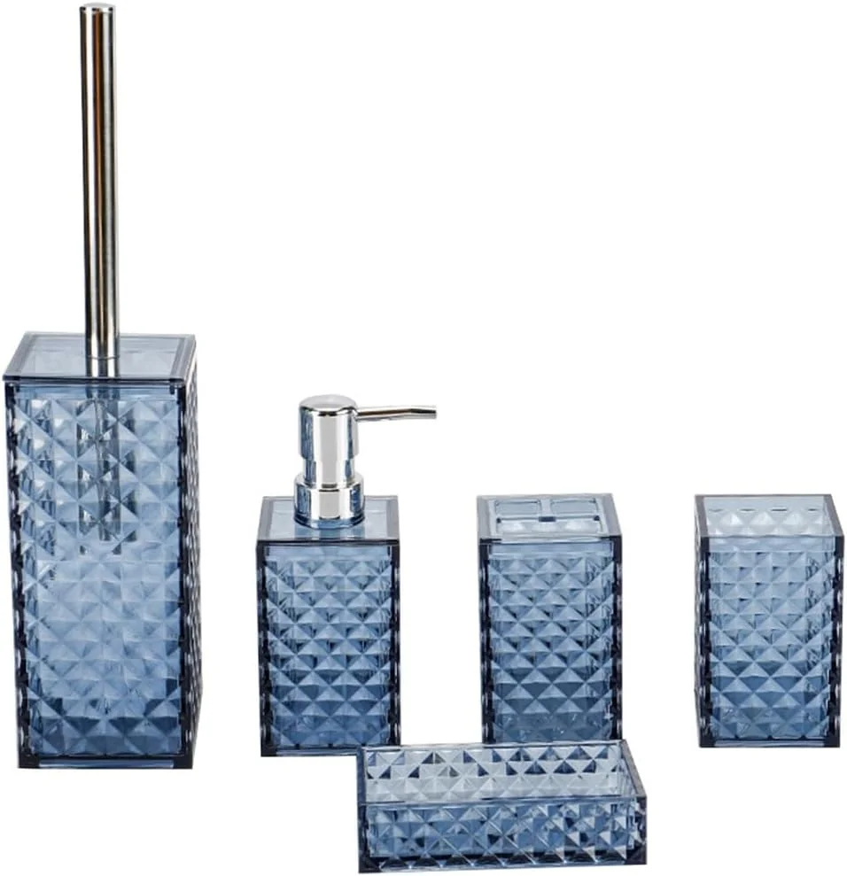 ست لوازم حمام گرد راه راه پنج تکه شامل لیوان شستشو و مسواک ست لوازم حمام گرد راه راه پنج تکه شامل لیوان شستشو و مسواک