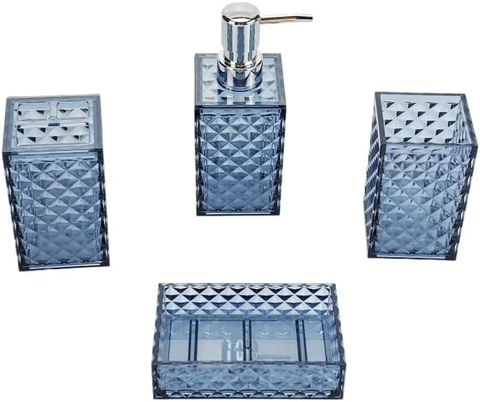 ست لوازم حمام گرد راه راه پنج تکه شامل لیوان شستشو و مسواک