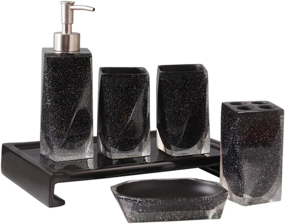 لوازم حمام ست شستشو دکوری حمام ست شش تکه به سبک نوردیک شامل لیوان مسواک و لیوان دهانشویه