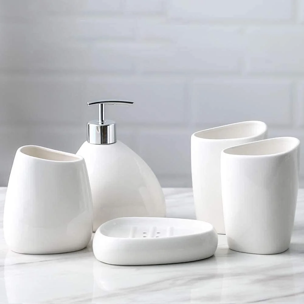 ست پنج تکه لوازم حمام سرامیکی، ست چهار تکه شستشو، ست لوازم حمام، ست لیوان شستشو عروس