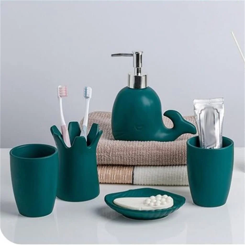 ست پنج تکه لوازم بهداشتی نوردیک برای حمام، شامل جای مسواک، لیوان دهانشویه، هدیه تزئینی و محل نگهداری ست پنج تکه لوازم بهداشتی نوردیک برای حمام، شامل جای مسواک، لیوان دهانشویه، هدیه تزئینی و محل نگهداری