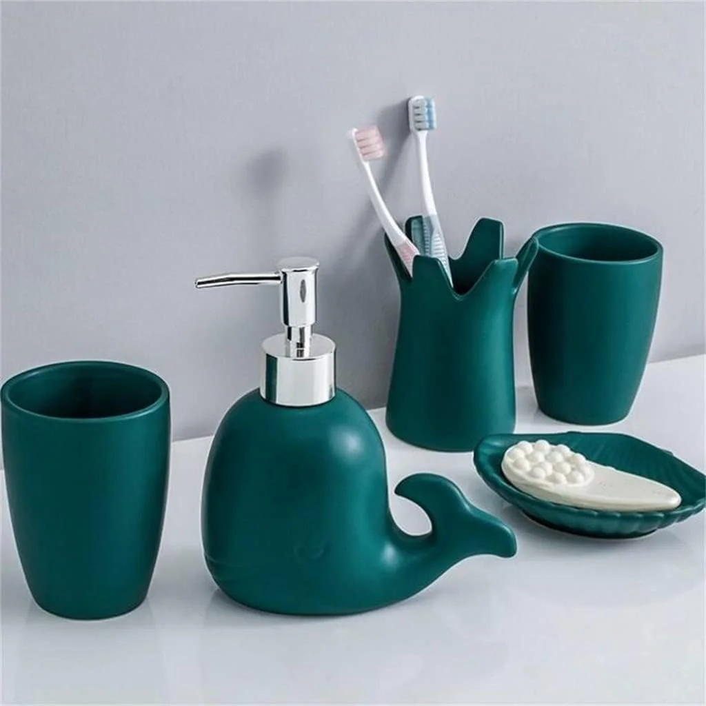 ست شستشوی نوردیک، ست پنج تکه حمام، شامل جای مسواک، لیوان دهانشویه، هدیه تزئینی و محل نگهداری