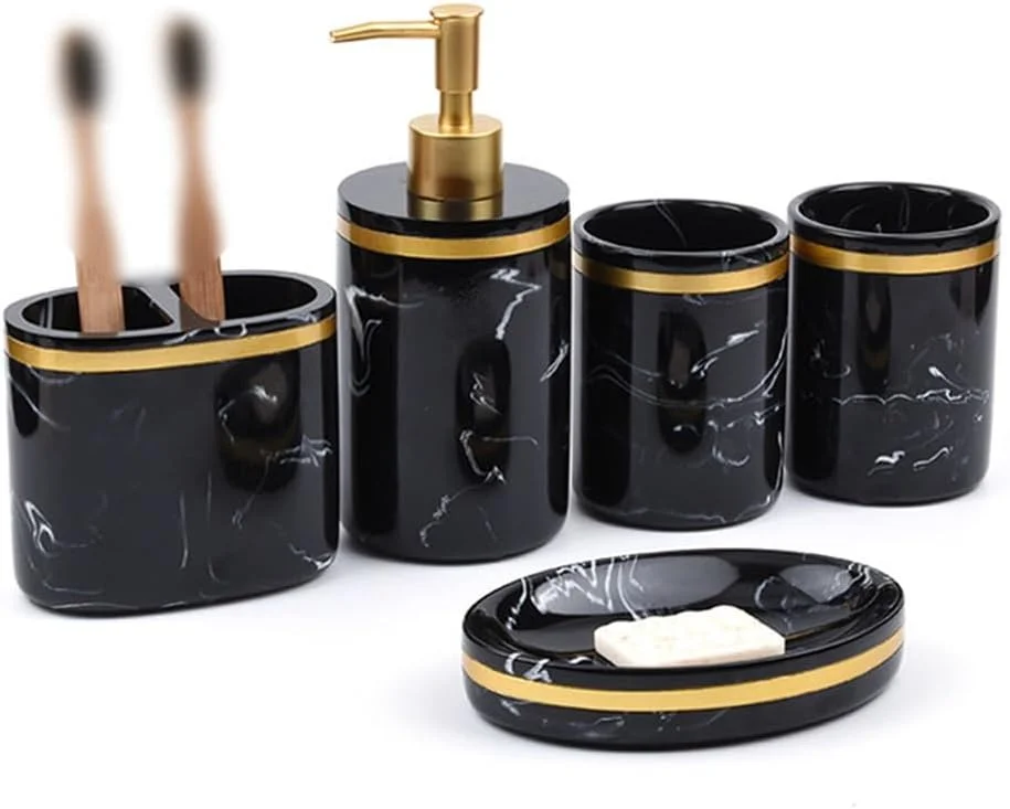 ست پنج تکه لوازم بهداشتی حمام رزینی طرح سنگ مرمر نوردیک، مناسب هتل و منزل ست پنج تکه لوازم بهداشتی حمام رزینی طرح سنگ مرمر نوردیک، مناسب هتل و منزل