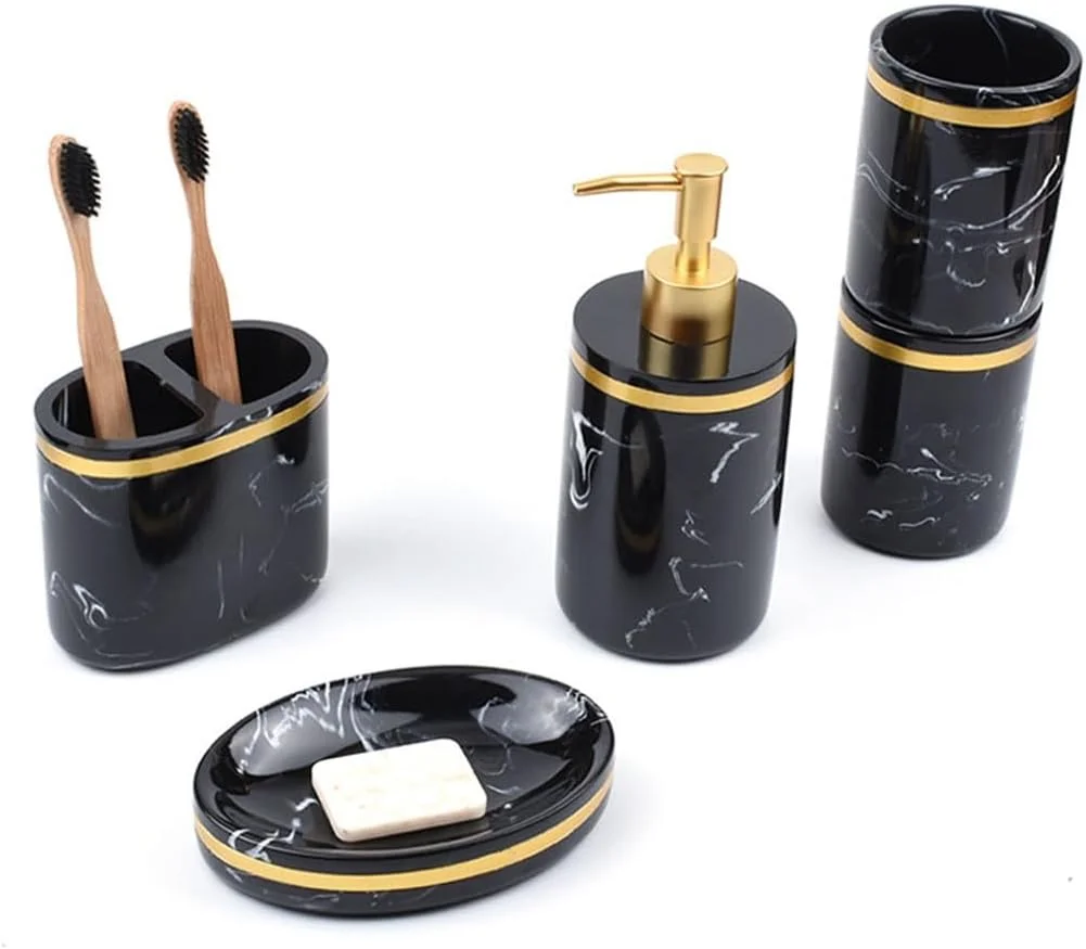 ست پنج تکه لوازم بهداشتی حمام رزینی طرح سنگ مرمر نوردیک، مناسب هتل و منزل ست پنج تکه لوازم بهداشتی حمام رزینی طرح سنگ مرمر نوردیک، مناسب هتل و منزل