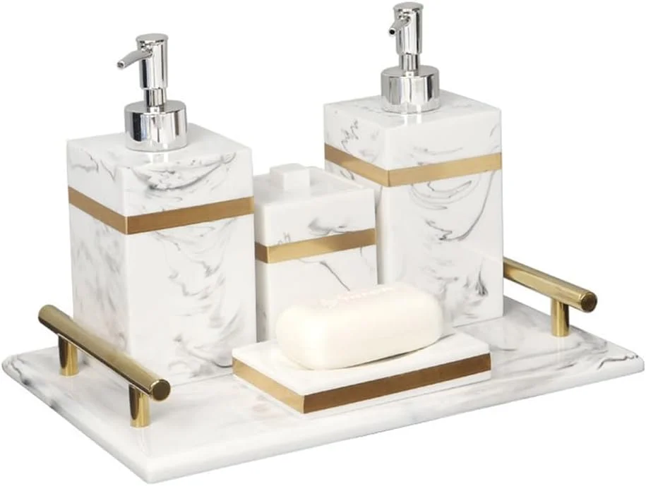 ست لوازم بهداشتی پنج تکه حمام هتل، سینی آروماتراپی سینک حمام، دکوراسیون اتاق مدل