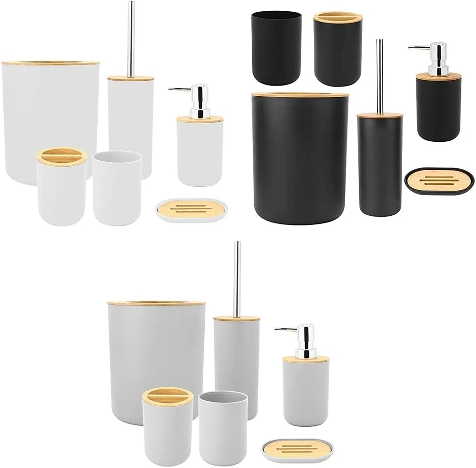 ست لوازم حمام، ست 6 تکه شامل جای صابون، جا مسواکی، لیوان شستشو، بطری لوسیون مناسب برای دستشویی و حمام