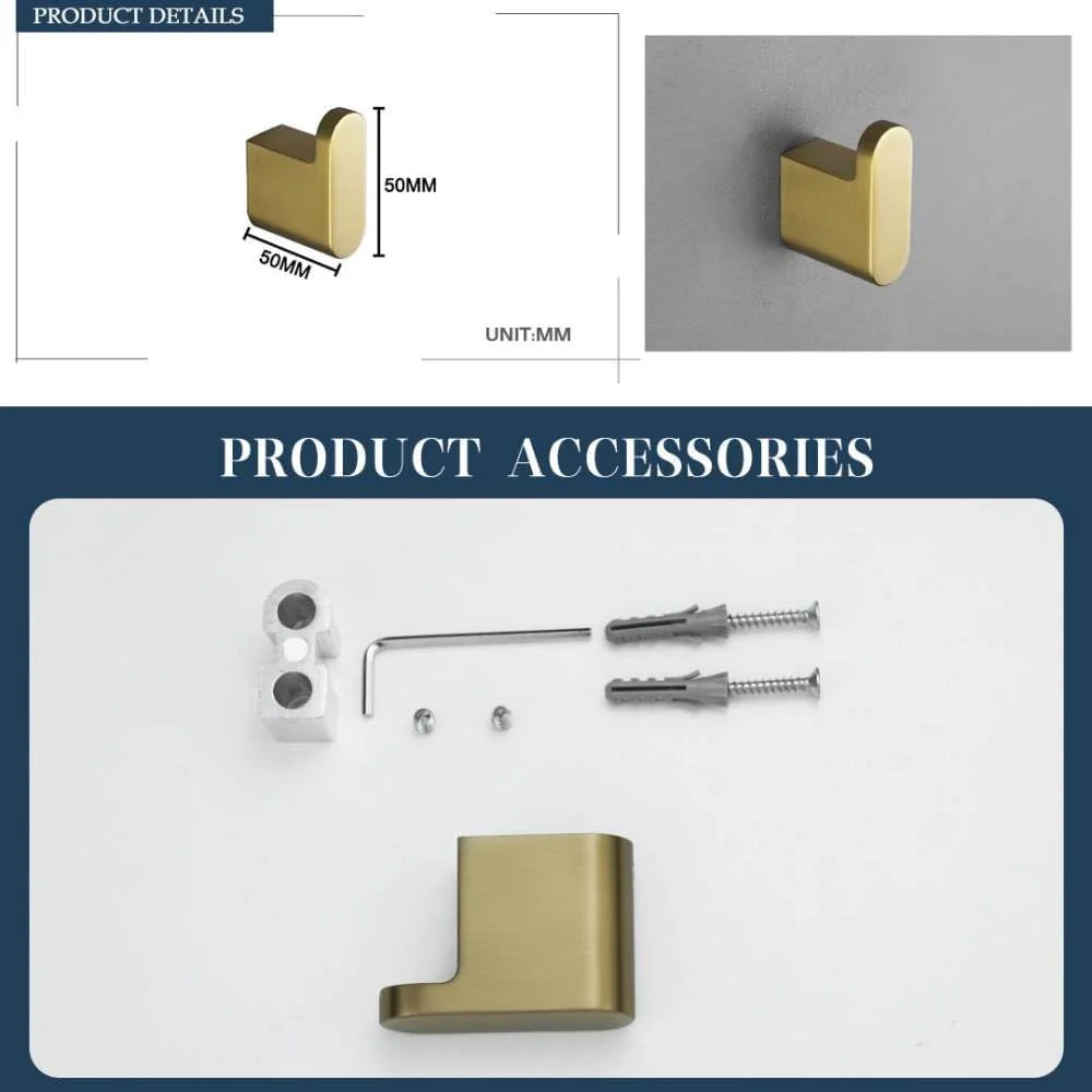 ست لوازم جانبی حمام طلایی برس خورده، جا حوله ای استیل، جا دستمال کاغذی، آویز لباس تکی، نصب با میخ ست لوازم جانبی حمام طلایی برس خورده، جا حوله ای استیل، جا دستمال کاغذی، آویز لباس تکی، نصب با میخ