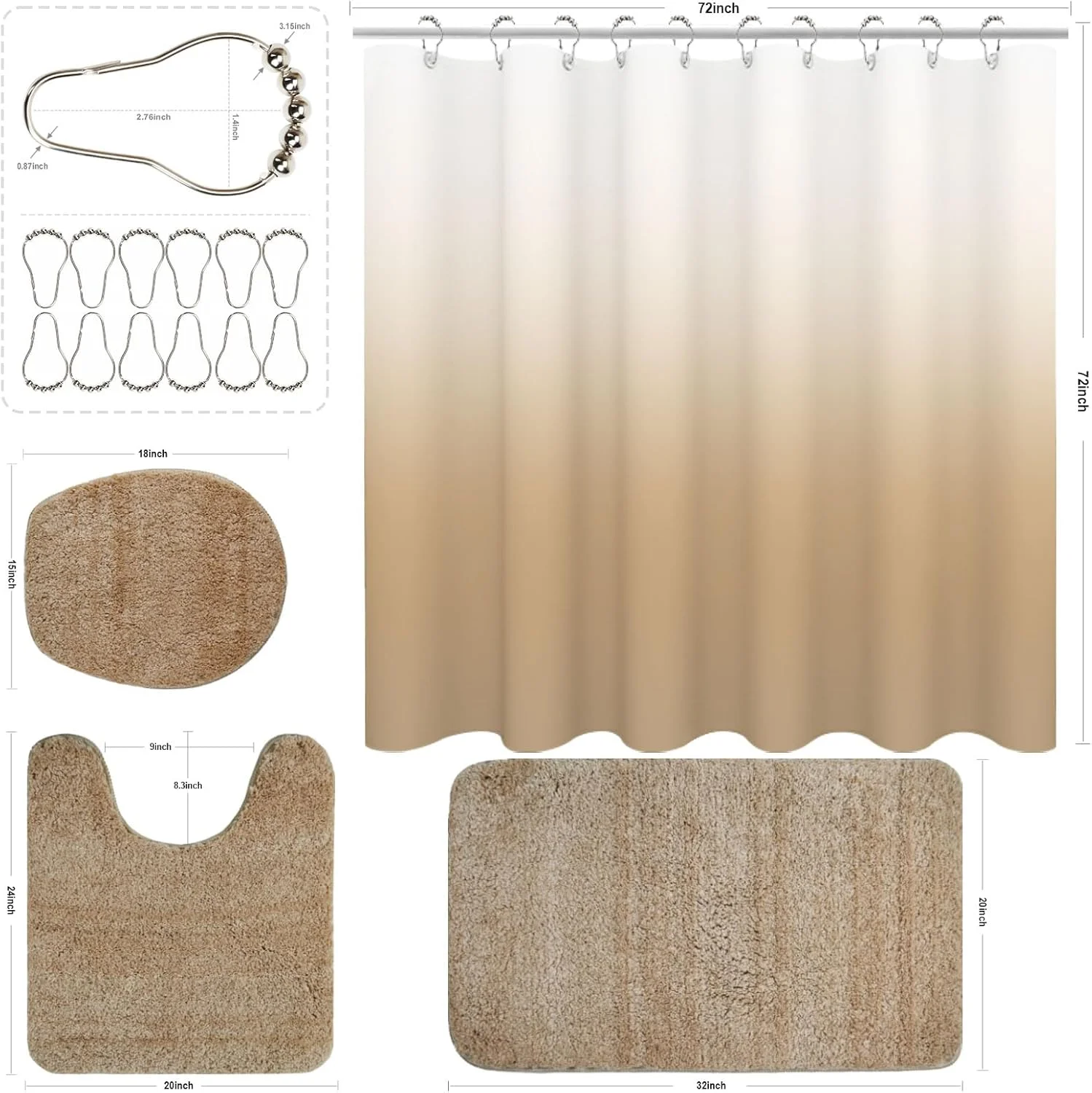 Beige Bathroom Sets with Shower Curtain and Rugs Waterproof Shower Curtains x1 Bathroom Rugs x1 Toilet Rug x1 Toilet Lid Cover x1 Luxury Bathroom Decor Beige Bathroom Sets with Shower Curtain and Rugs Waterproof Shower Curtains x1 Bathroom Rugs x1 Toilet Rug x1 Toilet Lid Cover x1 Luxury Bathroom Decor