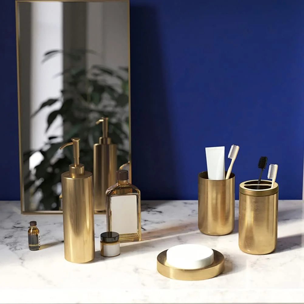 ZLQHDG 4pcs Bathroom Sets Stainless Steel Gold Vintage Bathroom Wash Set with Soap Dispenser, Tumbler,Soap Dish and Toothbrush Holder for Home, Toilet ZLQHDG 4pcs Bathroom Sets Stainless Steel Gold Vintage Bathroom Wash Set with Soap Dispenser, Tumbler,Soap Dish and Toothbrush Holder for Home, Toilet