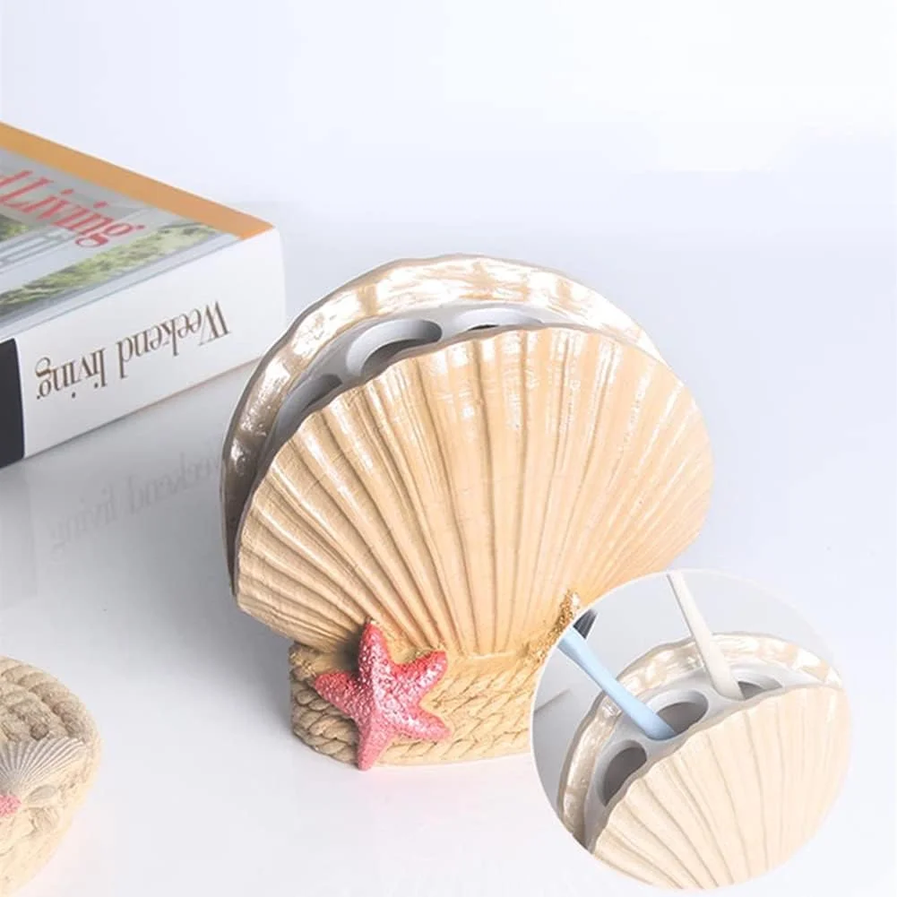 ست ۵ تکه لوازم حمام طرح صدف، شامل جا مایع، لیوان، جا مسواکی و جا صابونی، مناسب دکوراسیون و هدیه عروسی