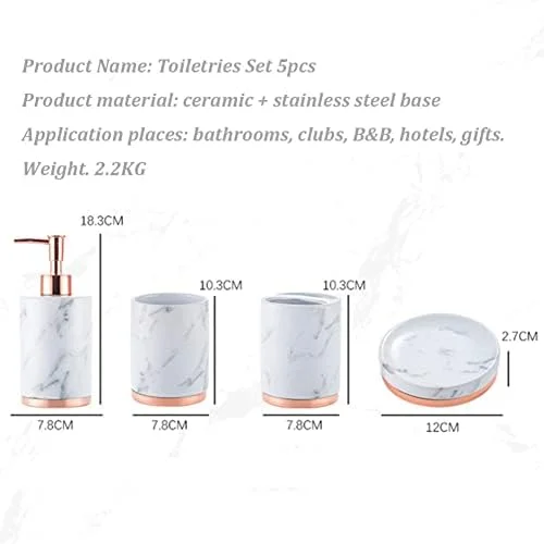 ست جا مسواکی و لوازم جانبی سرامیکی حمام، شامل جا مایع دستشویی، لیوان و جا صابونی، ست 5 تکه