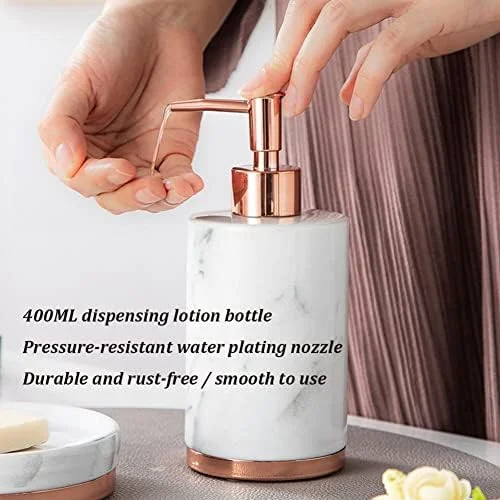 ست جا مسواکی و لوازم جانبی سرامیکی حمام، شامل جا مایع دستشویی، لیوان و جا صابونی، ست 5 تکه