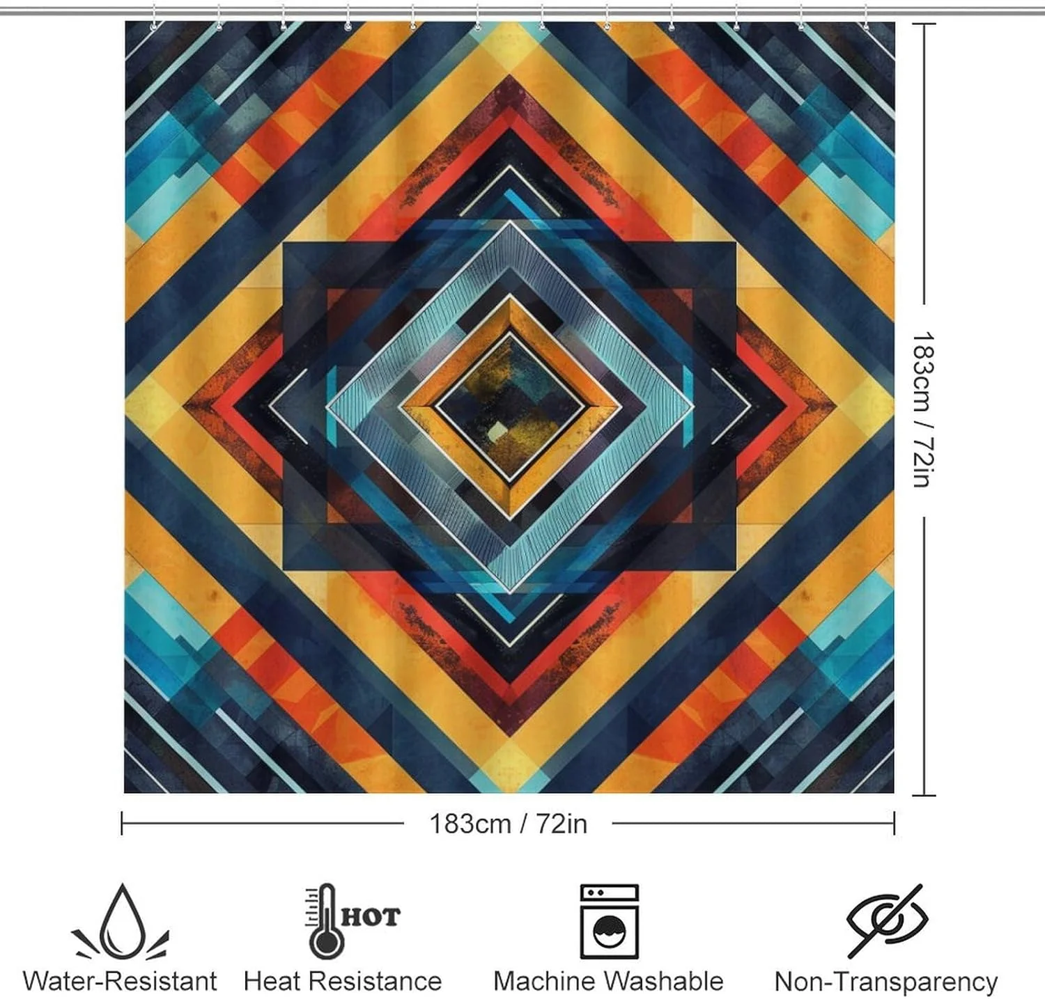 ست پرده حمام BNSSJAVS، ست 4 تکه لوازم حمام شامل پرده و پادری، روکش درب توالت - طرح هندسی