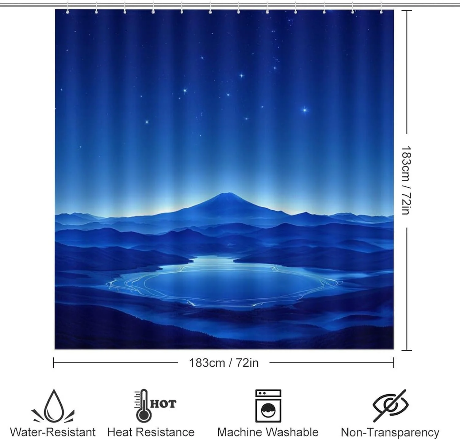 ست پرده حمام 4 تکه با فرش های ضد لغزش، روکش درب توالت و پادری، پرده حمام با 12 قلاب، پرده حمام پارچه ای ضد آب دکور حمام - رودخانه ها