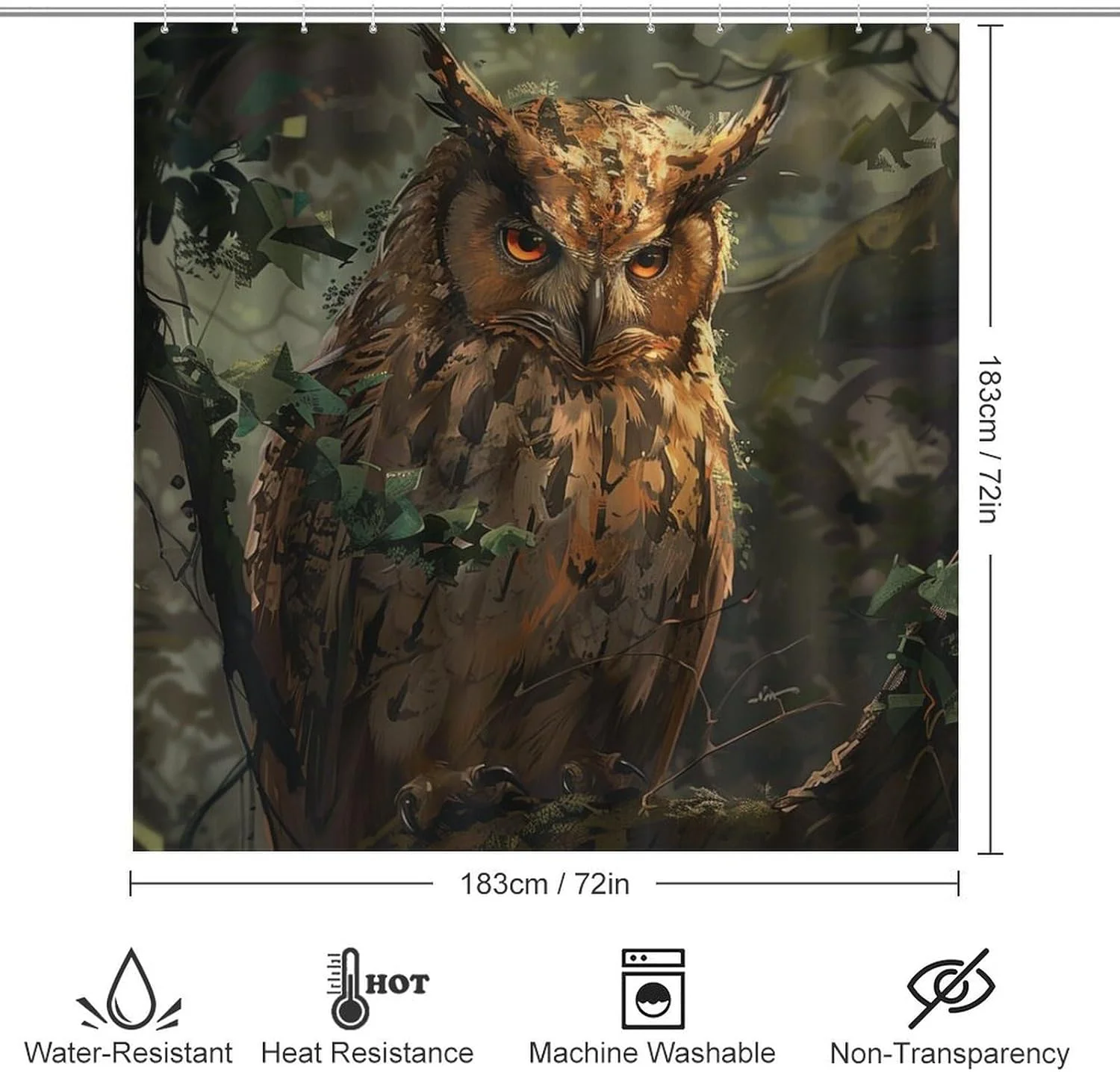 ست ۴ تکه حمام شامل پرده حمام + پادری حمام + روکش صندلی توالت، دکور حمام پادری ضد لغزش - طرح جغد