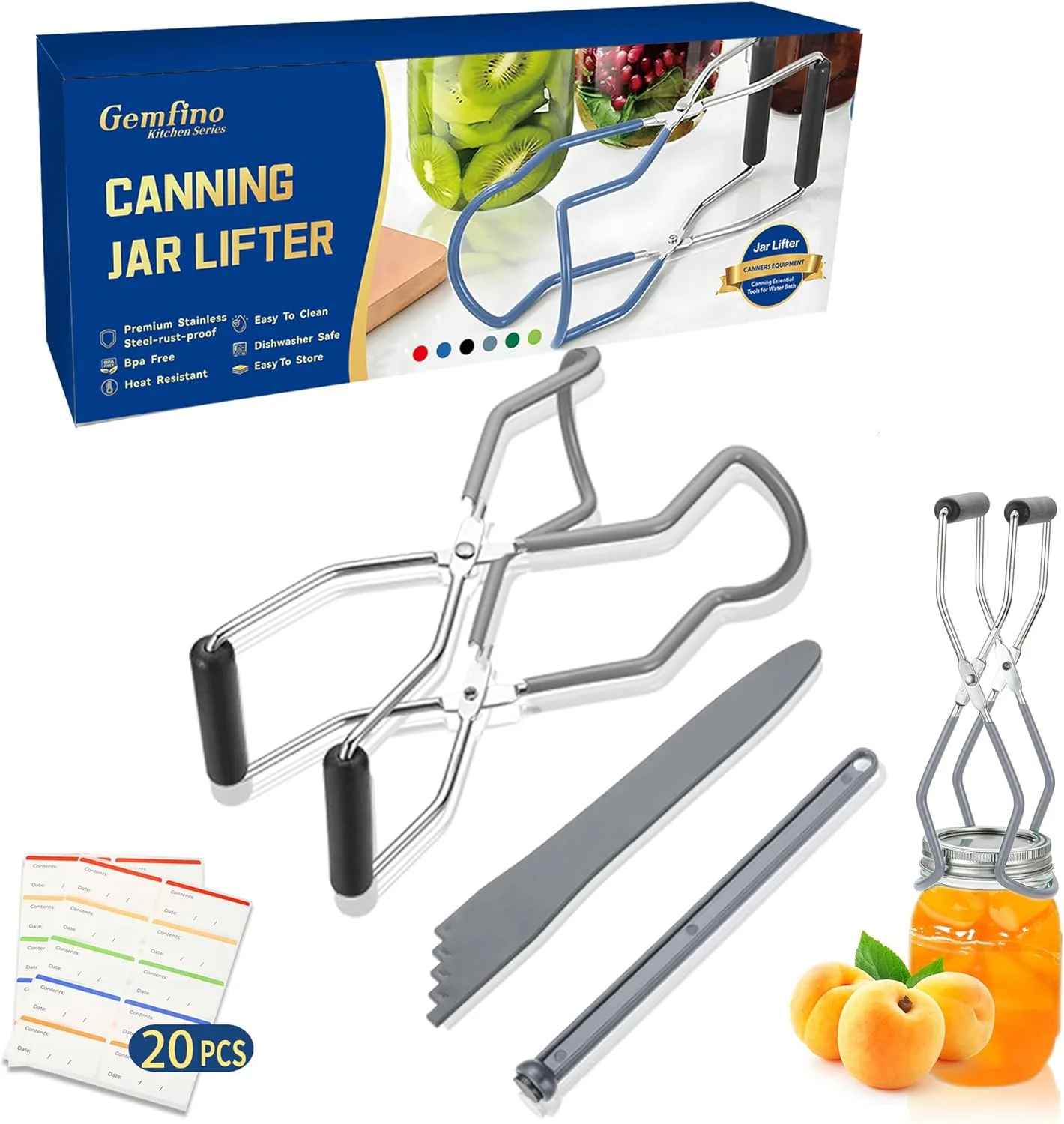 انبر بلند کننده شیشه مربا با درب بازکن مغناطیسی، حباب گیر و برچسب برای لوازم کنسرو، ست 4 عددی ابزار کنسرو - خاکستری انبر بلند کننده شیشه مربا با درب بازکن مغناطیسی، حباب گیر و برچسب برای لوازم کنسرو، ست 4 عددی ابزار کنسرو - خاکستری