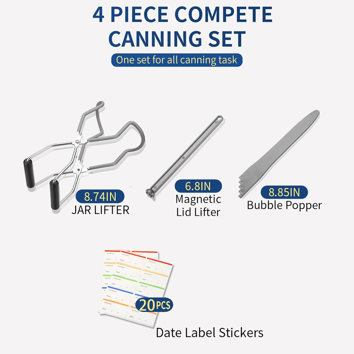 انبر بلند کننده شیشه مربا با درب بازکن مغناطیسی، حباب گیر و برچسب برای لوازم کنسرو، ست 4 عددی ابزار کنسرو - خاکستری انبر بلند کننده شیشه مربا با درب بازکن مغناطیسی، حباب گیر و برچسب برای لوازم کنسرو، ست 4 عددی ابزار کنسرو - خاکستری