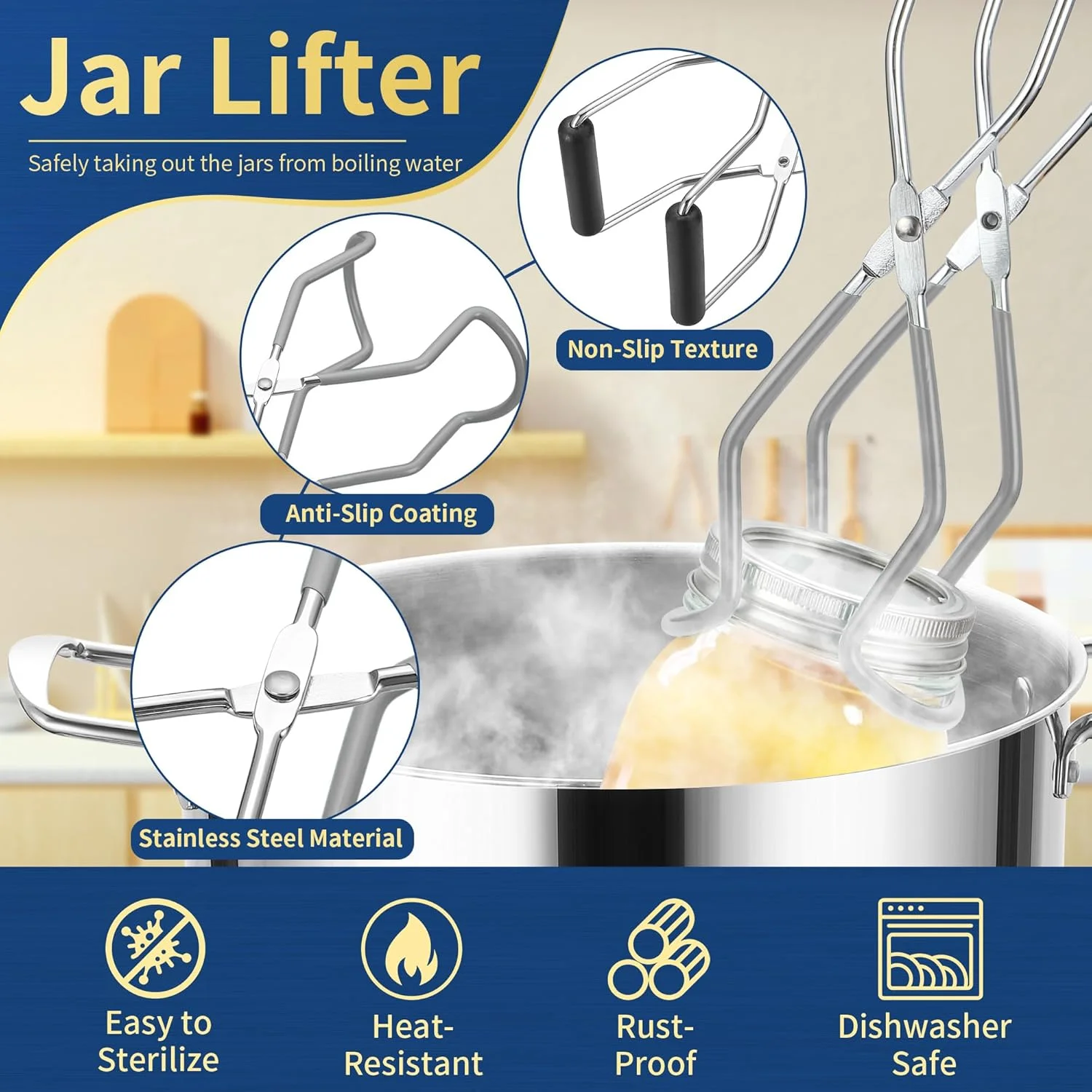 انبر بلند کننده شیشه مربا با درب بازکن مغناطیسی، حباب گیر و برچسب برای لوازم کنسرو، ست 4 عددی ابزار کنسرو - خاکستری انبر بلند کننده شیشه مربا با درب بازکن مغناطیسی، حباب گیر و برچسب برای لوازم کنسرو، ست 4 عددی ابزار کنسرو - خاکستری