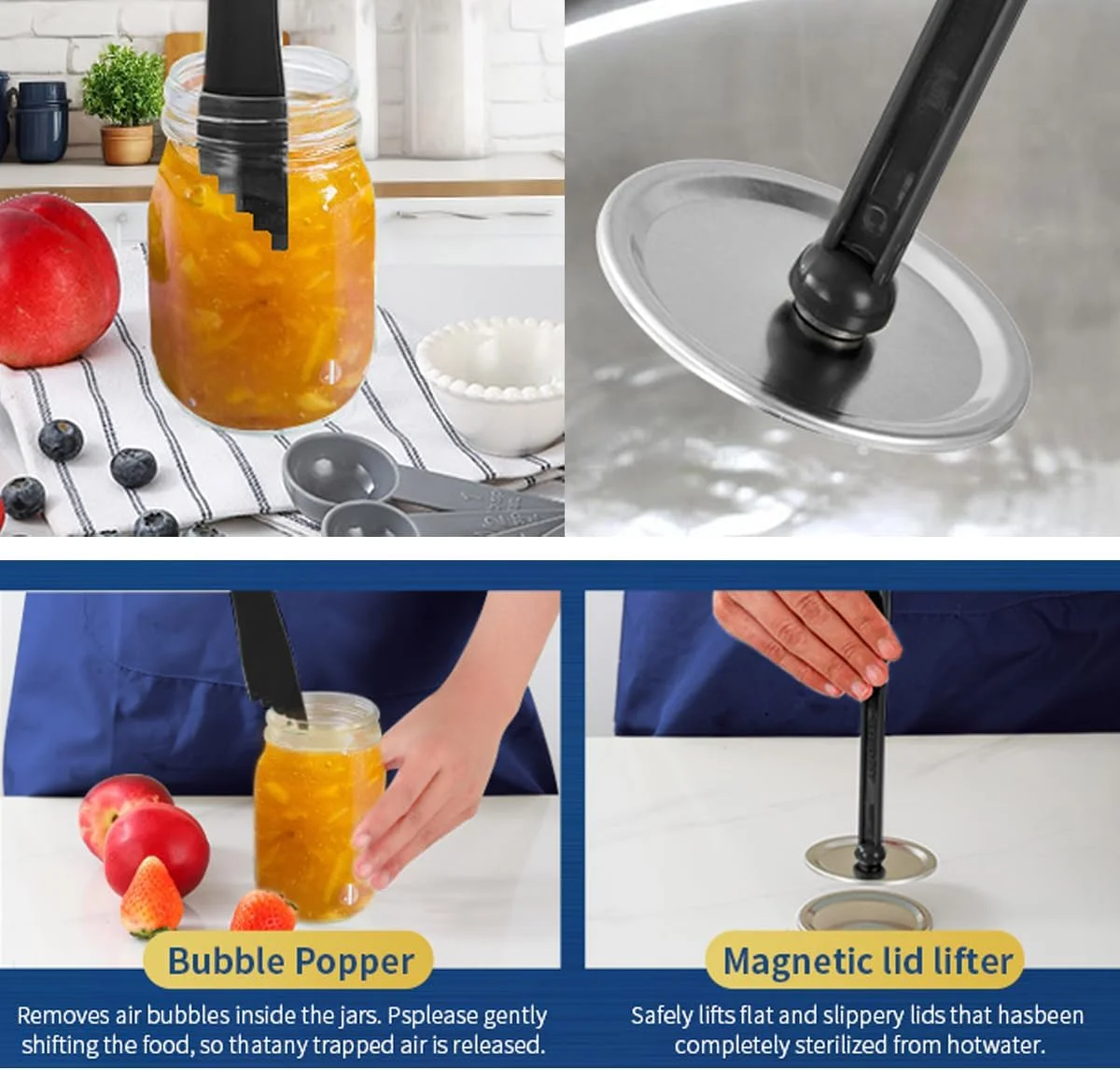 انبر بلند کننده شیشه مربا با درب بازکن مغناطیسی، حباب گیر و برچسب برای لوازم کنسرو، ست 4 عددی ابزار کنسرو - خاکستری انبر بلند کننده شیشه مربا با درب بازکن مغناطیسی، حباب گیر و برچسب برای لوازم کنسرو، ست 4 عددی ابزار کنسرو - خاکستری