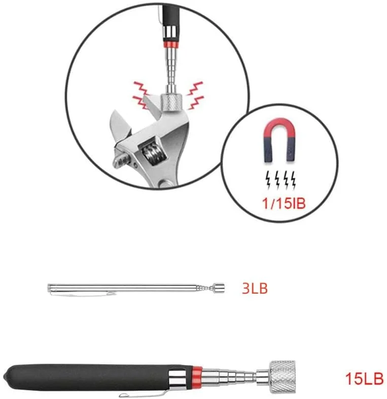 مجموعه 3 عددی ابزار آهنربایی تلسکوپی KOWVOWZ، ابزارهای جمع‌آوری آهنربایی تلسکوپی، ابزارهای جمع‌آوری مغناطیسی قابل گسترش، میله آهنربایی فنری خم‌شو