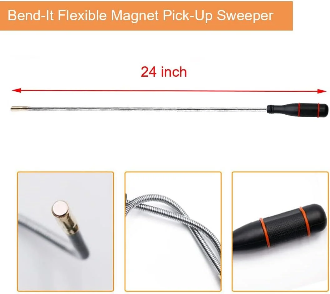 مجموعه 3 عددی ابزار آهنربایی تلسکوپی KOWVOWZ، ابزارهای جمع‌آوری آهنربایی تلسکوپی، ابزارهای جمع‌آوری مغناطیسی قابل گسترش، میله آهنربایی فنری خم‌شو