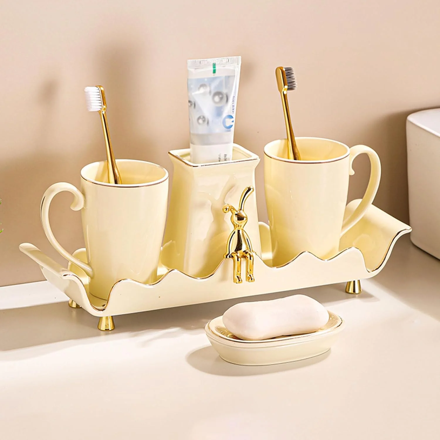 ست لوازم جانبی حمام Chaoyilian، ست لوازم جانبی سرامیکی حمام، ست لوازم جانبی لوکس حمام، ست سرامیکی حمام، کیت لوازم جانبی روشویی، برای لوازم جانبی روی میز روشویی حمام