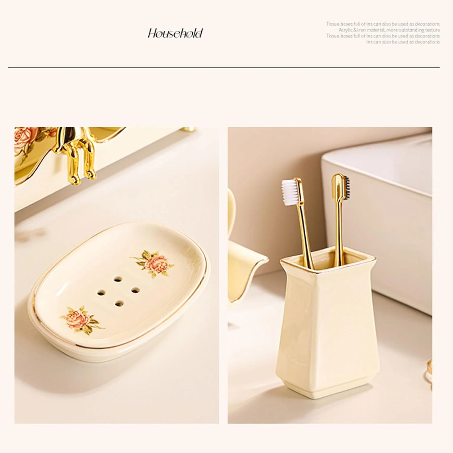 ست لوازم جانبی حمام Chaoyilian، ست لوازم جانبی سرامیکی حمام، ست لوازم جانبی لوکس حمام، ست سرامیکی حمام، کیت لوازم جانبی روشویی، برای لوازم جانبی روی میز روشویی حمام