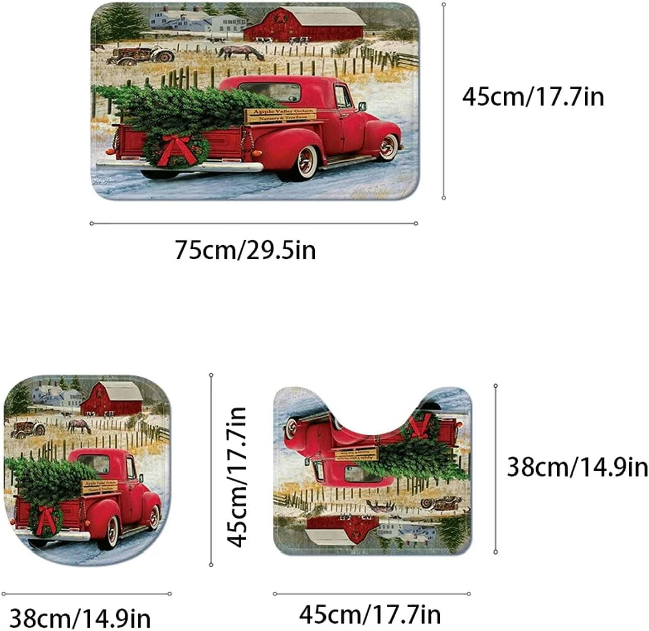 ست پرده حمام طرح ماشین کریسمس با 12 عدد گیره و ست های حمام با پرده و پادری، دکوراسیون جشن تعطیلات با طرح ماشین زیبا