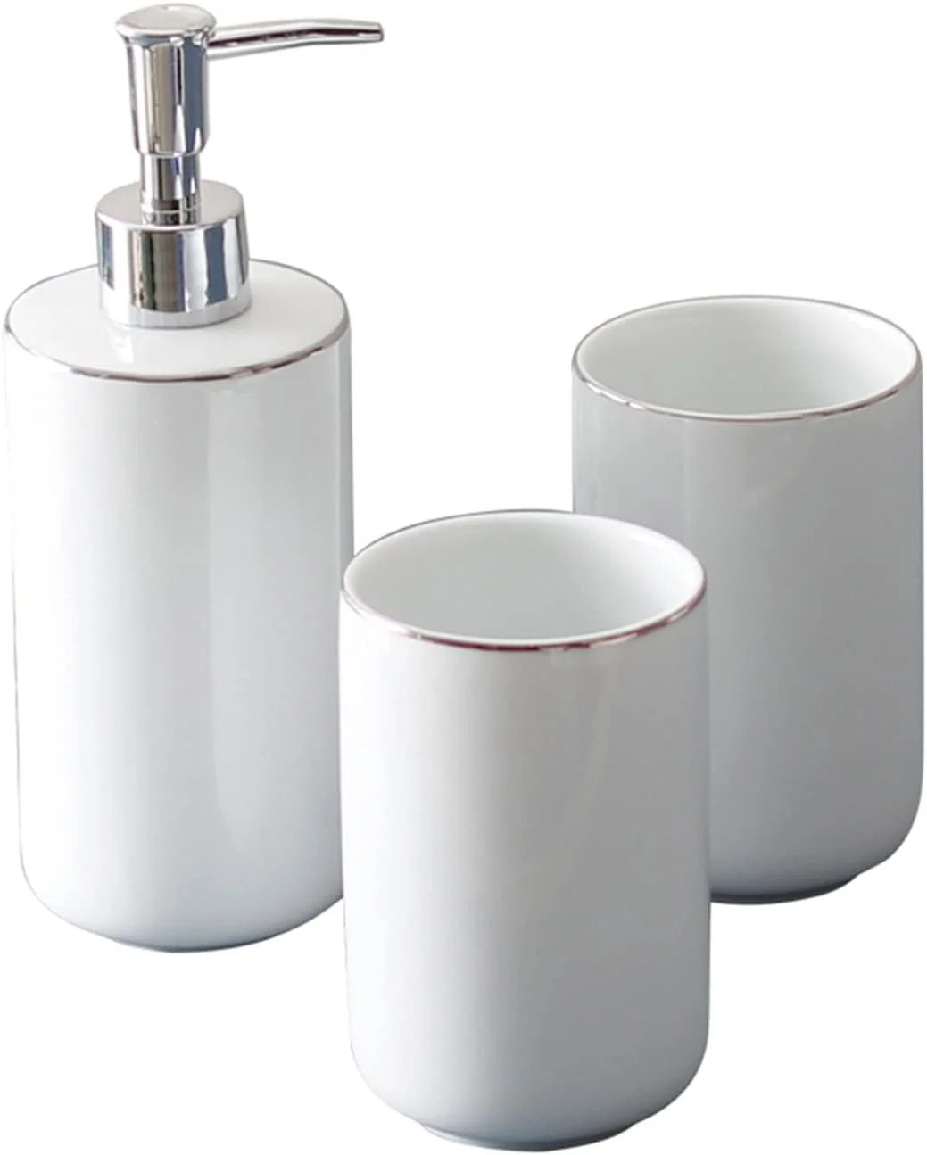 ست جا مایع دستشویی سرامیکی، لوازم حمام، سبک نوردیک، ست سه تکه شامل لیوان دهانشویه و جا مسواکی، دکور خانه