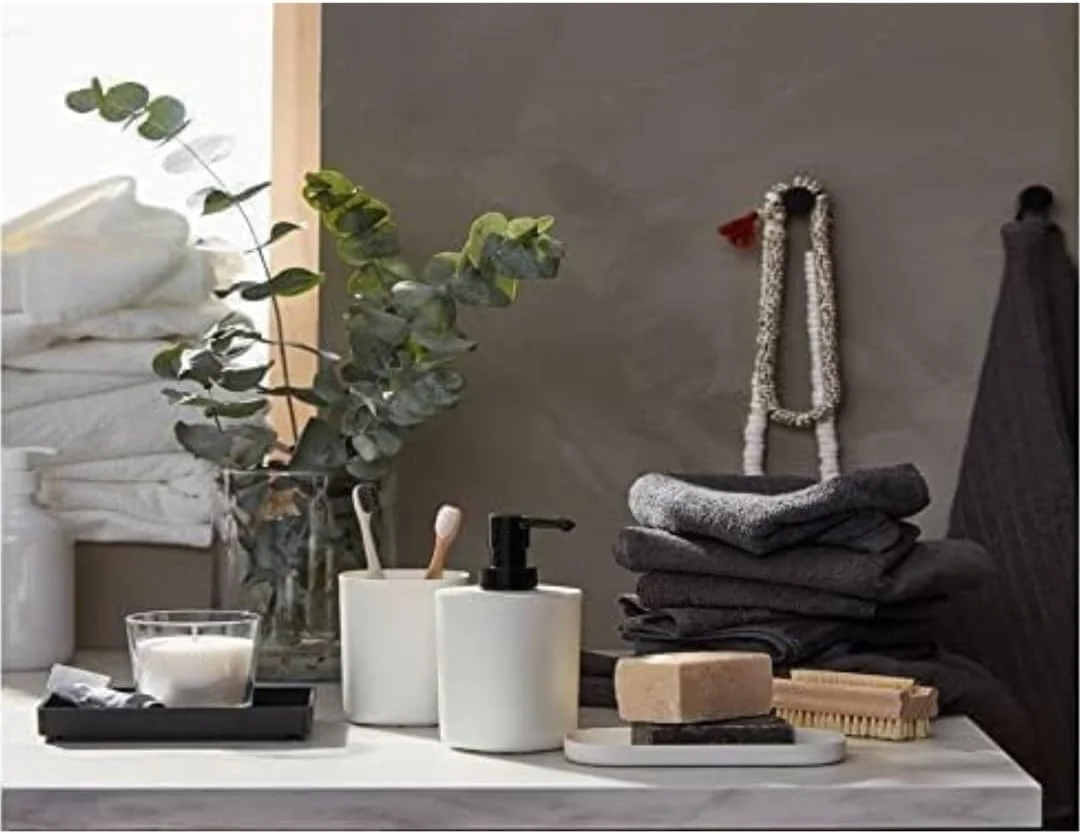 ست سه تکه لوازم حمام، جای مایع دستشویی و سینی، نظم دهنده جمع و جور رومیزی برای سینک یا روشویی حمام، ست لوازم جانبی مینیمالیستی خانه، سفید