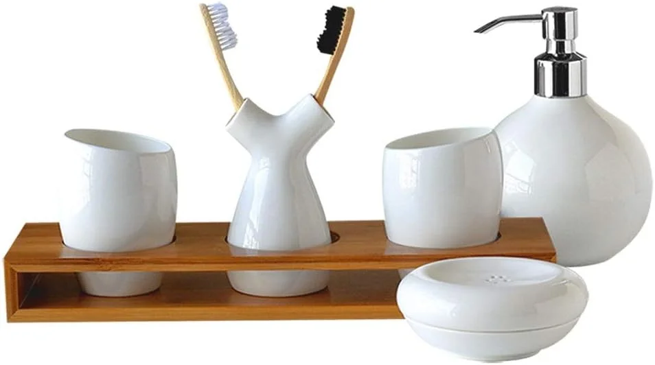 ست لوازم جانبی حمام، ست تزئین حمام سرامیکی، ست جا صابونی خلاقانه خانگی، ست 6 تکه لوازم حمام (B)