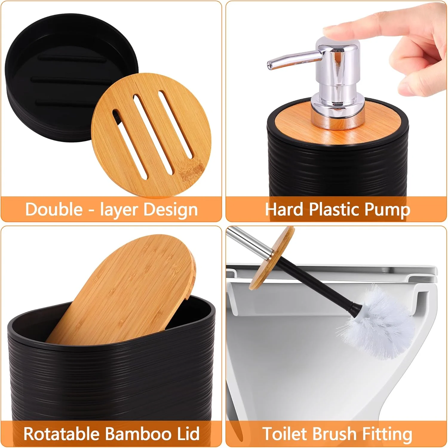 ست لوازم جانبی حمام، ست 10 تکه سفید رنگ با سطل زباله، جا مسواکی، جا مایع صابون، لیوان مسواک، سینی، جا صابونی، برس توالت، جا پنبه ای (مشکی، ست حمام) ست لوازم جانبی حمام، ست 10 تکه سفید رنگ با سطل زباله، جا مسواکی، جا مایع صابون، لیوان مسواک، سینی، جا صابونی، برس توالت، جا پنبه ای (مشکی، ست حمام)