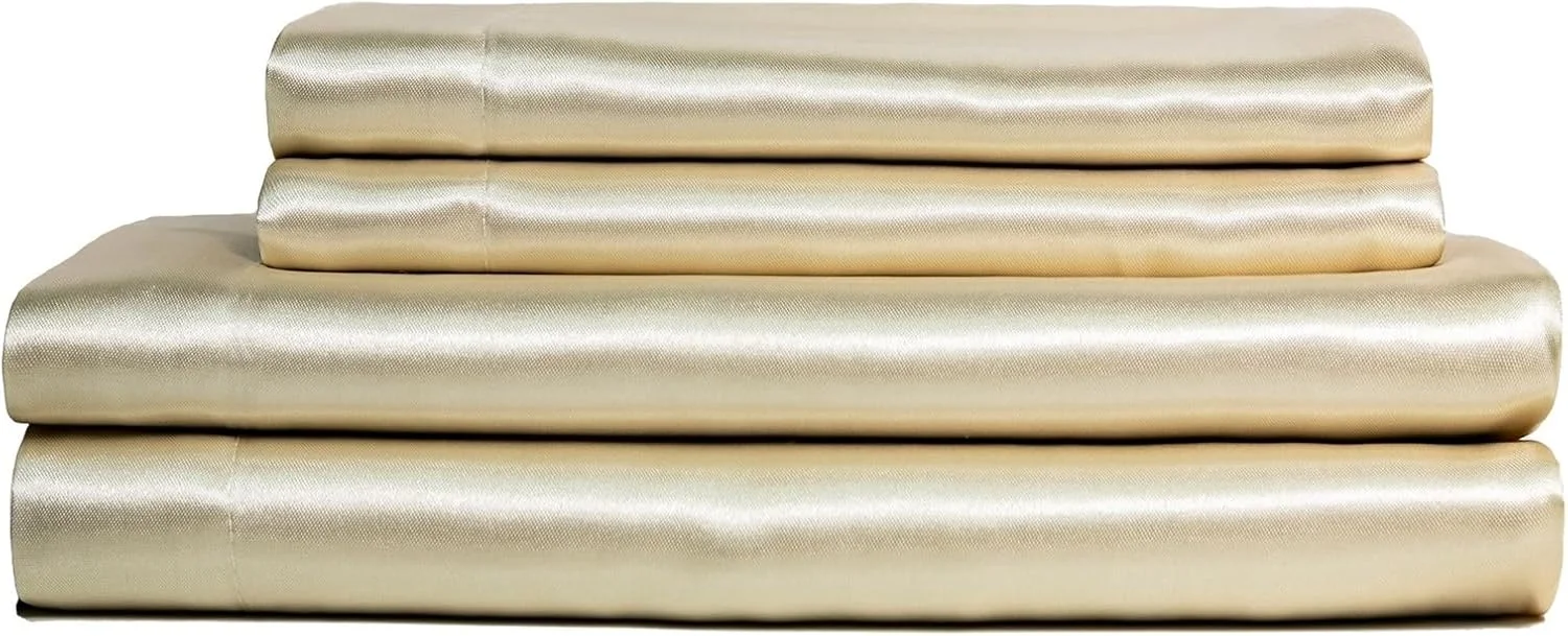 ست ملحفه ساتن لوکس بالتیک لینن، سایز کامل، رنگ عاجی، ست 4 تکه
