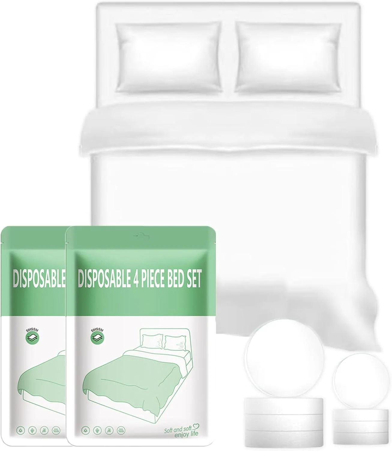 مجموعه ملحفه یکبار مصرف مسافرتی Azonee، مناسب هتل، سایز کینگ، 1 روکش لحاف، 1 ملحفه تخت، 2 روبالشتی، 2 حوله حمام - کیت نظافت