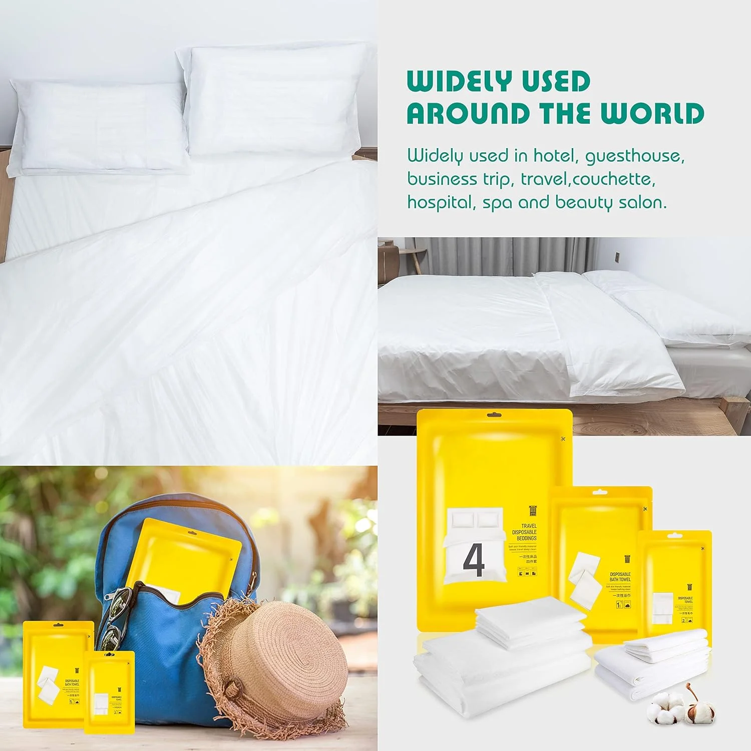 AOHRYME ست ملحفه یکبار مصرف 8 تکه شامل ملحفه مسافرتی برای هتل، ملحفه یکبار مصرف برای پوشش نرم و تنفسی تخت، ملحفه، روبالشتی، ست حوله برای سفر، هتل، اسپا، کمپینگ، اقامت شبانه AOHRYME ست ملحفه یکبار مصرف 8 تکه شامل ملحفه مسافرتی برای هتل، ملحفه یکبار مصرف برای پوشش نرم و تنفسی تخت، ملحفه، روبالشتی، ست حوله برای سفر، هتل، اسپا، کمپینگ، اقامت شبانه