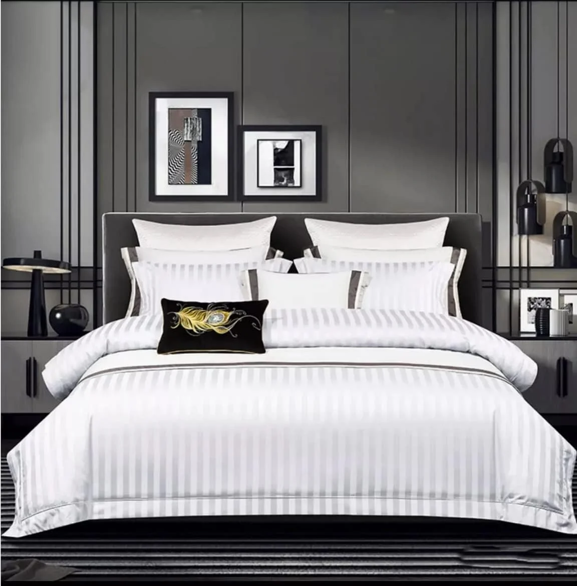 ملحفه های راه راه ساتن از جنس 100% پنبه مصری با تراکم 600، شامل 2 ملحفه تخت (180 در 280 سانتی متر) به همراه 2 روبالشی (50 در 80 سانتی متر)