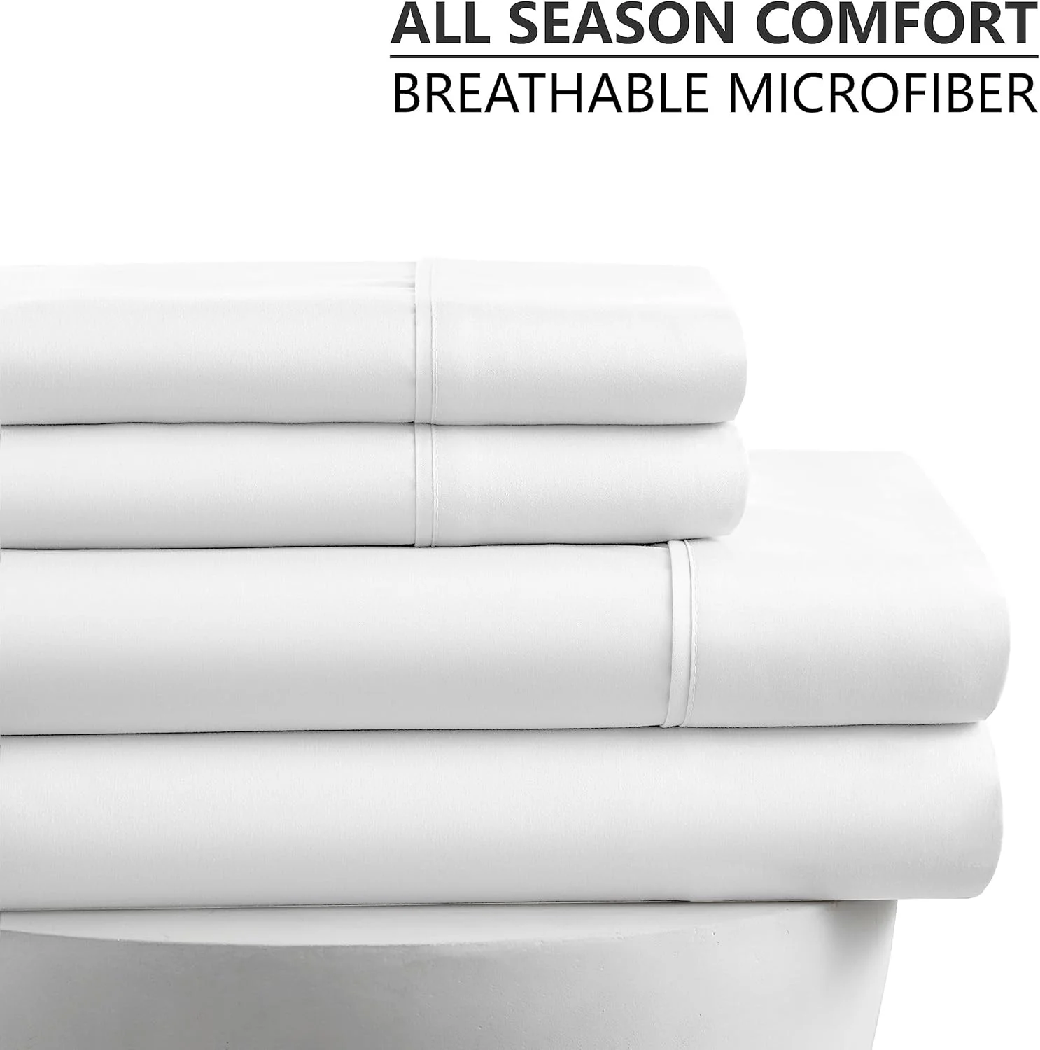 ست ملحفه 4 تکه سایز کینگ امریکن هوم کالکشن - میکروفایبر فوق العاده نرم، تنفس پذیر، مقاوم در برابر چروک و محو شدن، ملافه های لوکس - جیب های عمیق - مناسب و راحت - سفید Oeko-Tex